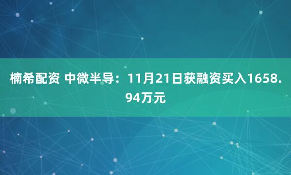 楠希配资 中微半导:11月21日获融资买入1658.94万元
